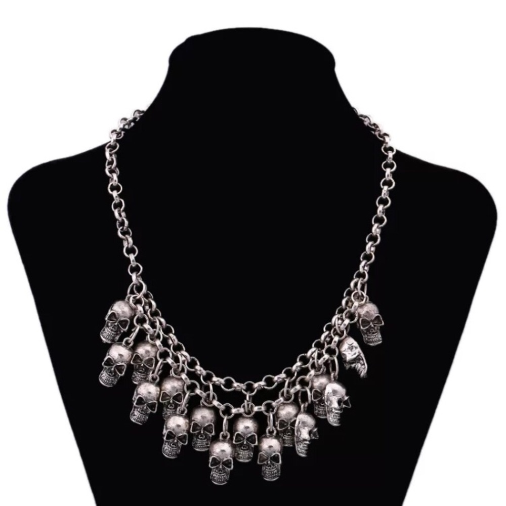 Skull Heavy Large Punk Silver Necklace